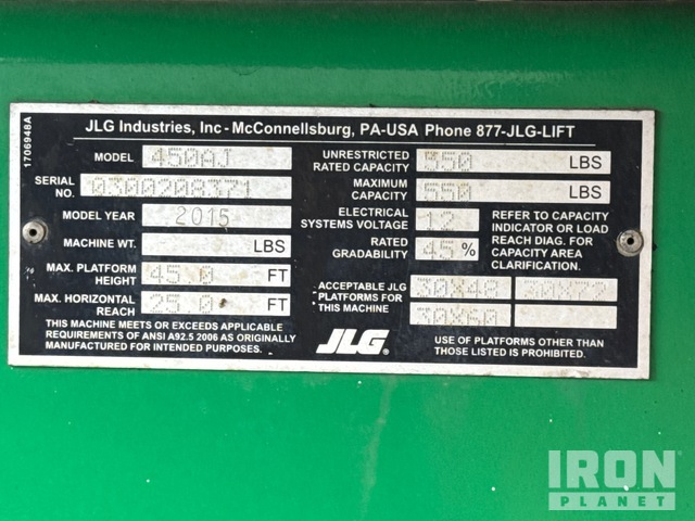 ELEVADOR ARTICULADO 2015 JLG 4WD 450A
