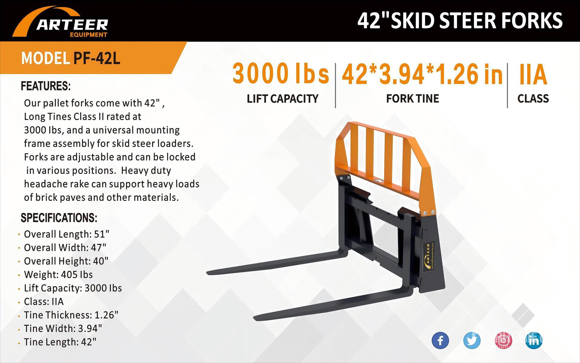 2025 ARTEER PF-42L 42 in Skid Steer Forks (Unused)