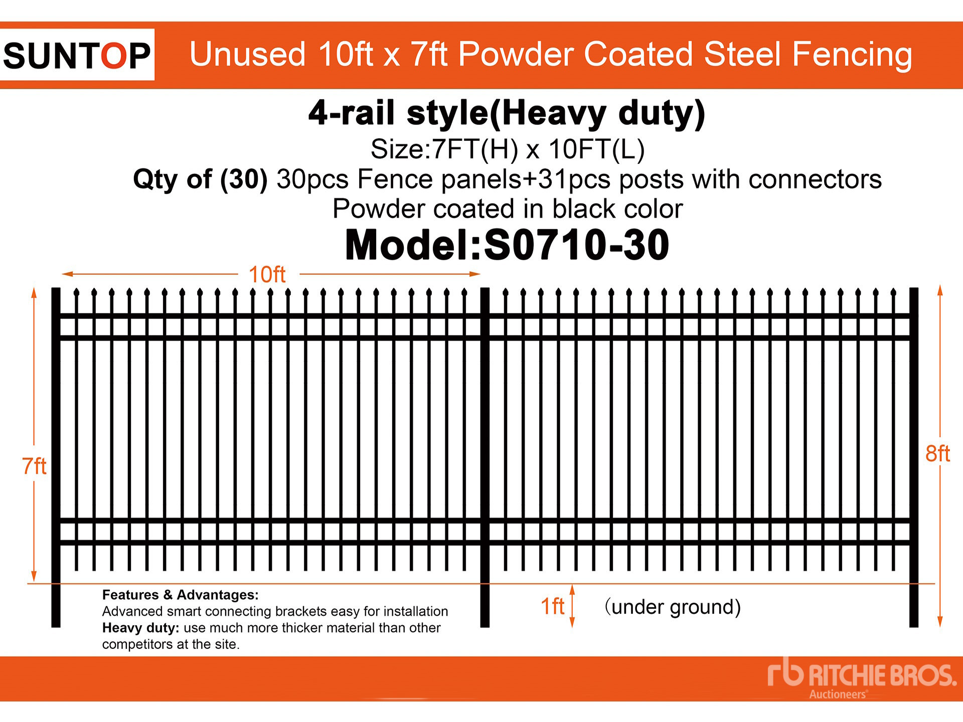 Quantity of (30) 2025 SUNTOP S0710-30 10 ft x 7 ft Powder Coated Clôture (Unused)