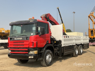 2001 Palfinger PK27000 Knuckle Boom on Scania P94 6x4 Table Top Truck w/Crane