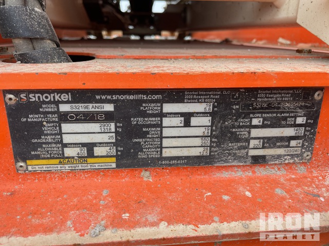 ELEVADOR TIJERA 2018 SNORKEL S3219E