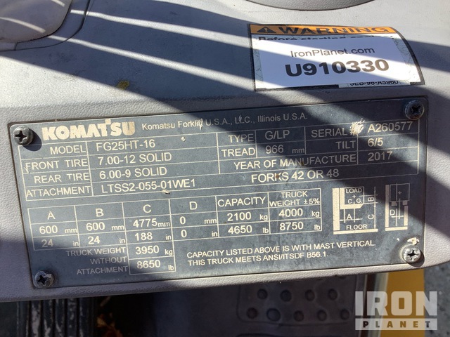 MONTACARGAS 2017 KOMATSU FG25HT