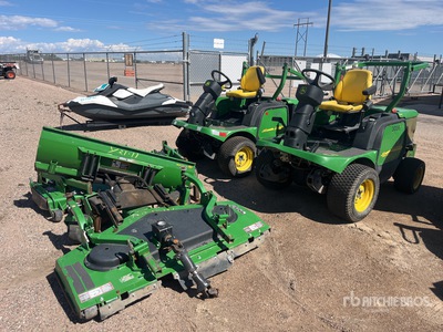 2) John Deere 1445 Mowers, 2) Mower Decks, and 1) plow