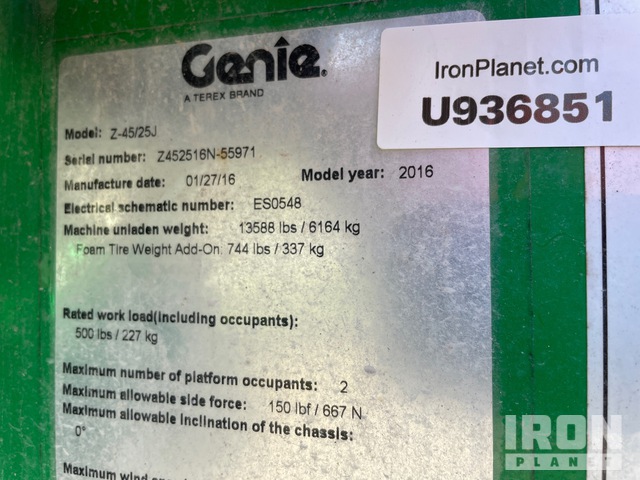 ELEVADOR ARTICULADO 2016 GENIE 4WD Z4525J