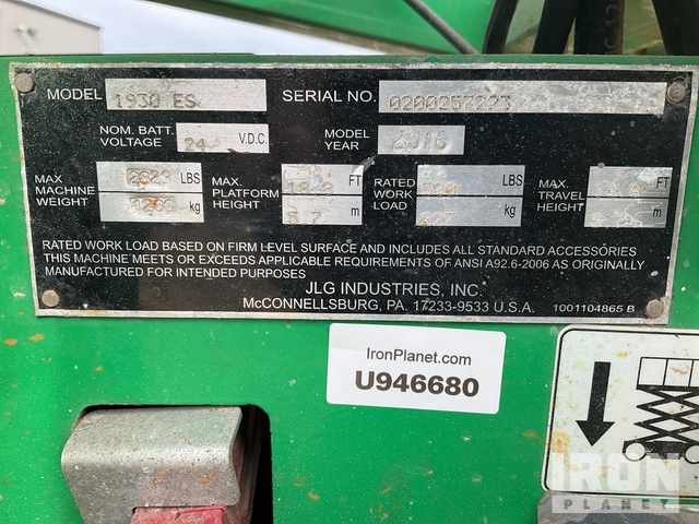 ELEVADOR TIJERA 2016 JLG 1930ES