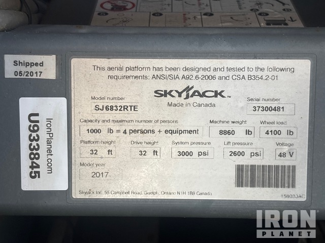 ELEVADOR TIJERA 2017 SKYJACK 6832RTE