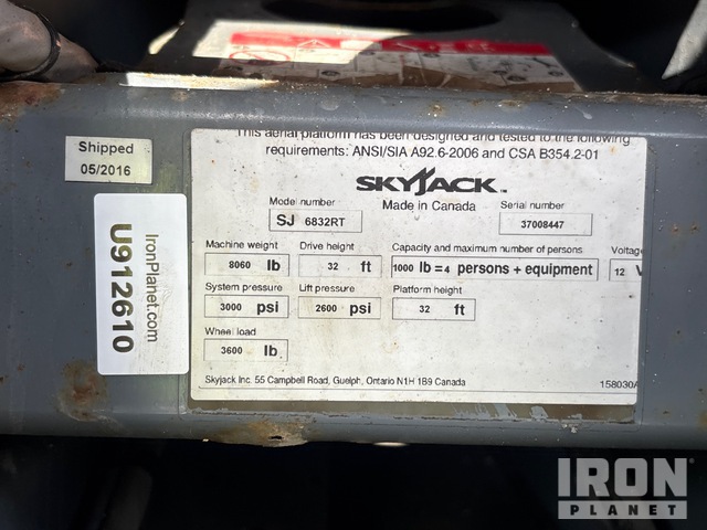 ELEVADOR TIJERA 2016 SKYJACK SJ6832RT