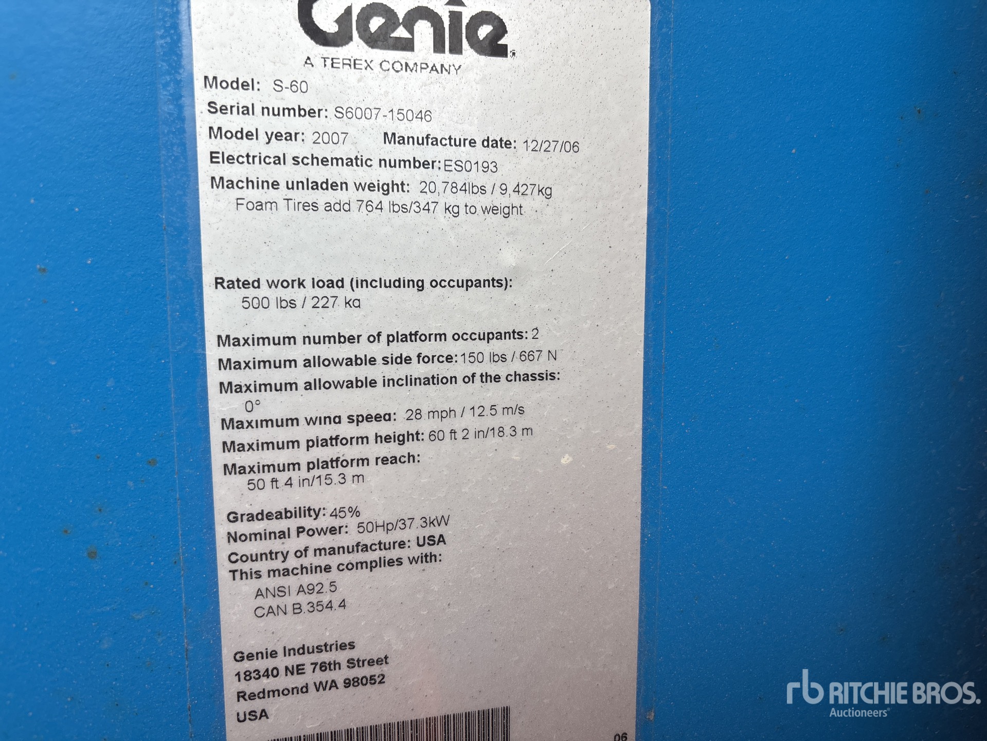 2007 Genie S60 Telescopic Boom Lift