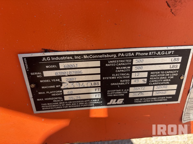 ELEVADOR ARTICULADO 2007 JLG 4WD 600AJ