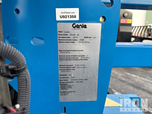 ELEVADOR ARTICULADO 2016 GENIE Z4023N