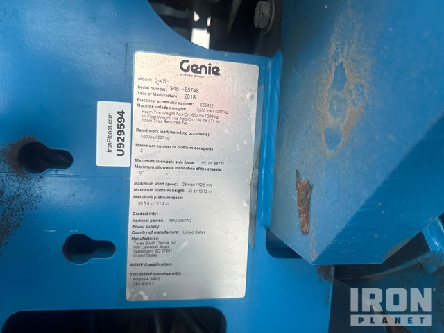 ELEVADOR TELESCóPICO 2018 GENIE 4WD S45
