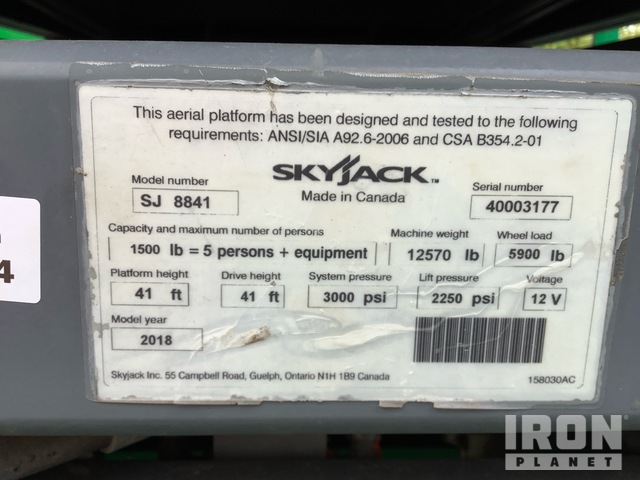 ELEVADOR TIJERA 2018 SKYJACK SJ8841RT