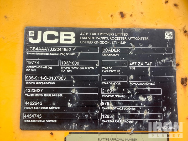 CARGADOR FRONTAL 2018 JCB 457ZXT4F