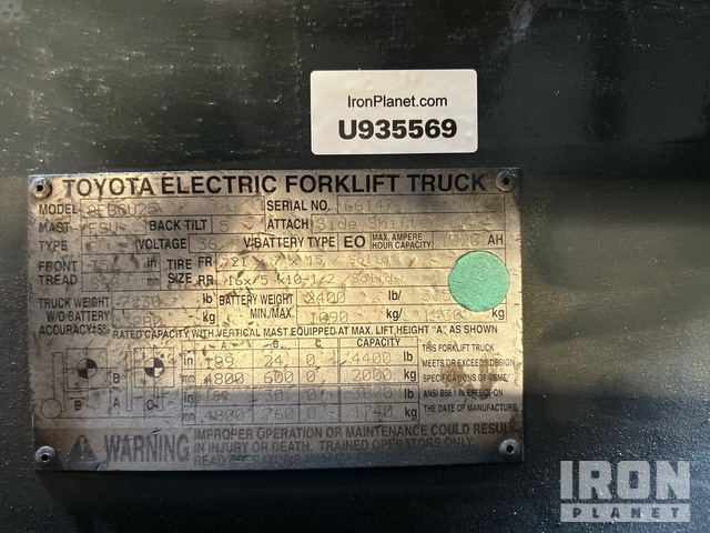MONTACARGAS ELéCTRICO 2013 TOYOTA 8FBCU25