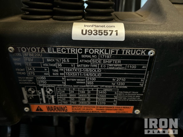 MONTACARGAS ELéCTRICO 2019 TOYOTA 8FBE20U