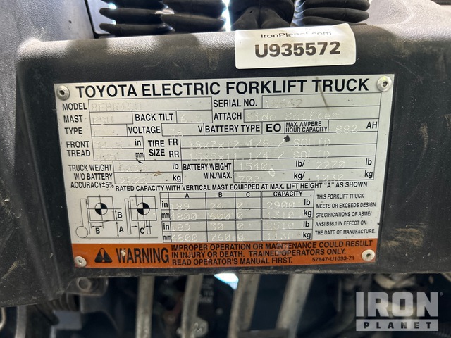 MONTACARGAS ELéCTRICO 2016 TOYOTA 8FBE18U