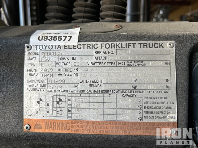 MONTACARGAS ELéCTRICO 2014 TOYOTA 7FBCU35
