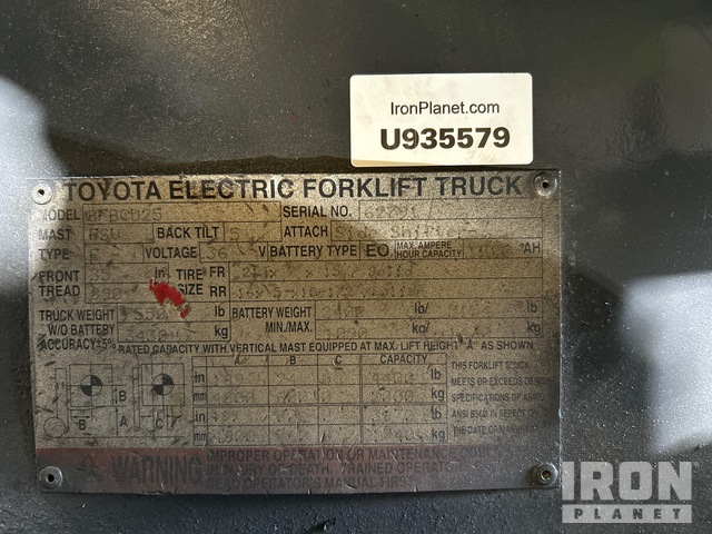 MONTACARGAS ELéCTRICO 2012 TOYOTA 8FBCU25