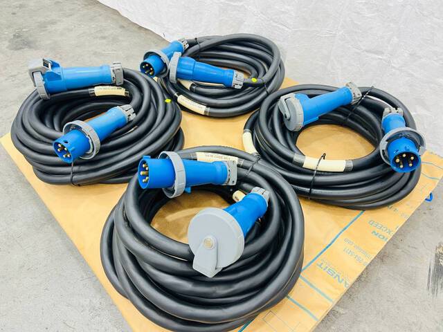 Quantity of (4) LEX 60 Amp 50 ft Electrical Distribution Pin & Sleeve Cables (Unused) Quantity of (4) LEX 60 Amp 50 ft Electrical Distribution Pin & Sleeve Cables (Unused)