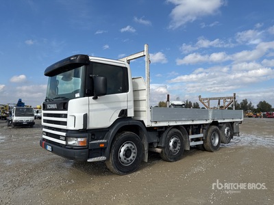 2003 Scania P114GB380 8x2 Ciężarówka z płaską platformą