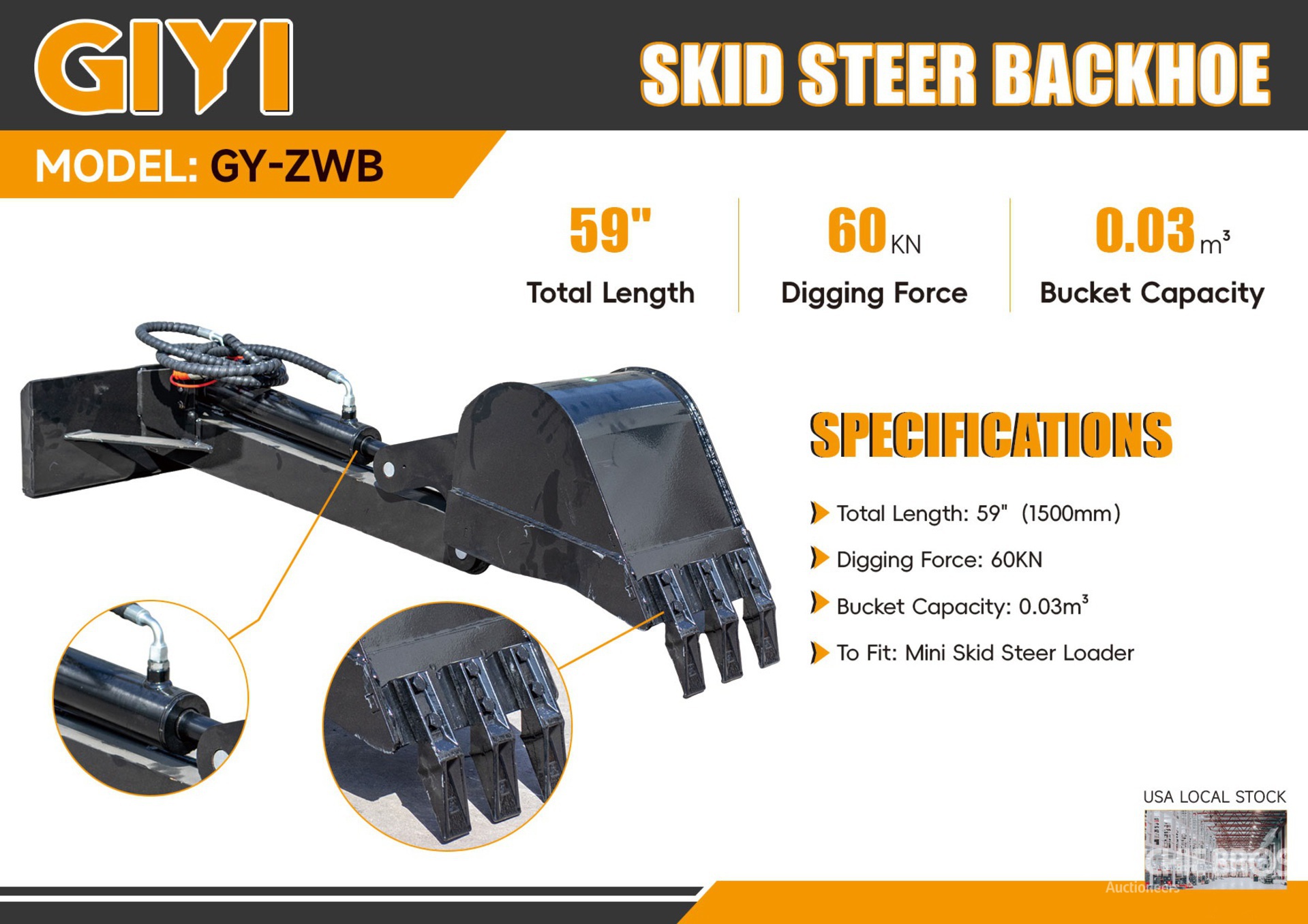 2025 GIYI GY-ZWB 59 in Mini Skid Steer Backhoe (Unused)