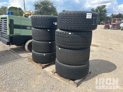 Quantity of (8) Michelin 445/50R22.5 Alcoa Aluminum Rims Tires