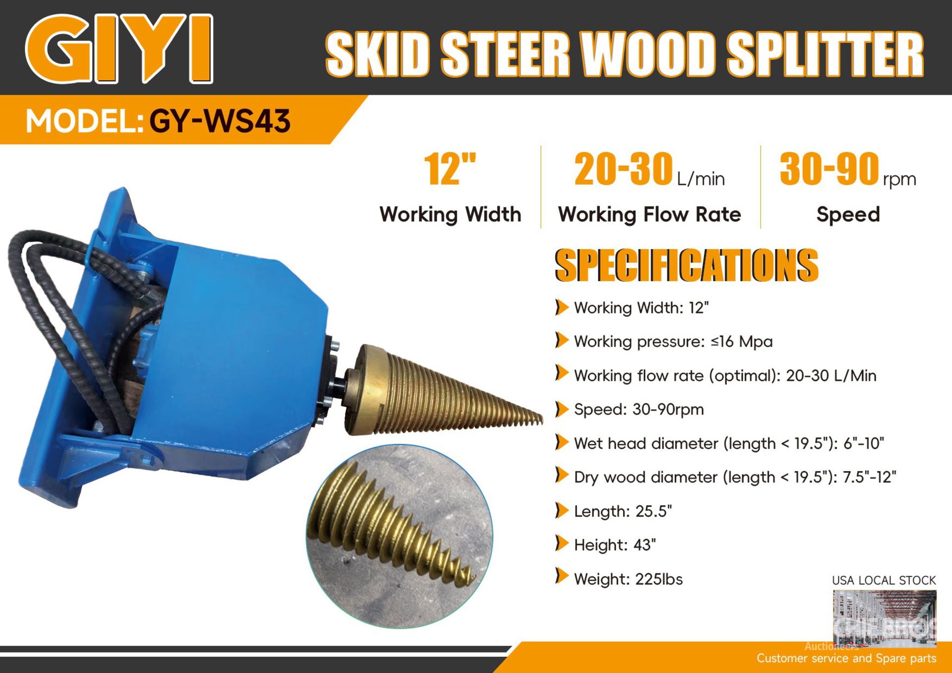 2025 GIYI GY-WS43 12 in Mini Skid Steer Log Splitter (Unused)