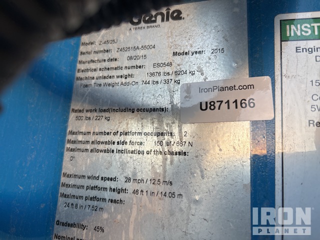 ELEVADOR ARTICULADO 2015 GENIE 4WD Z4525J