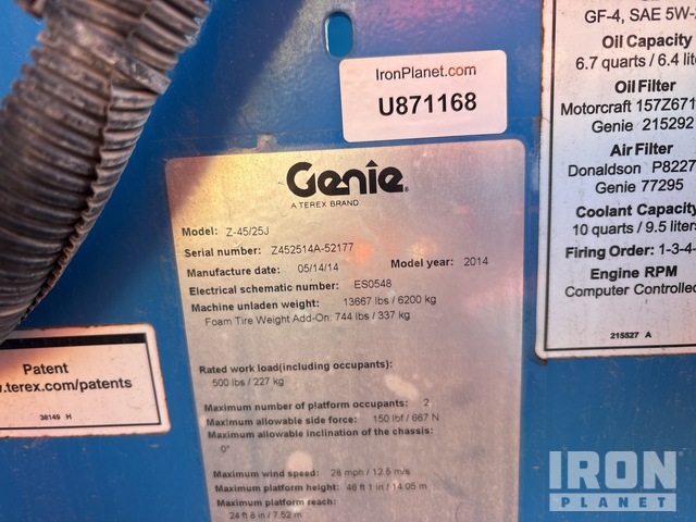 ELEVADOR ARTICULADO 2014 GENIE 4WD Z4525J
