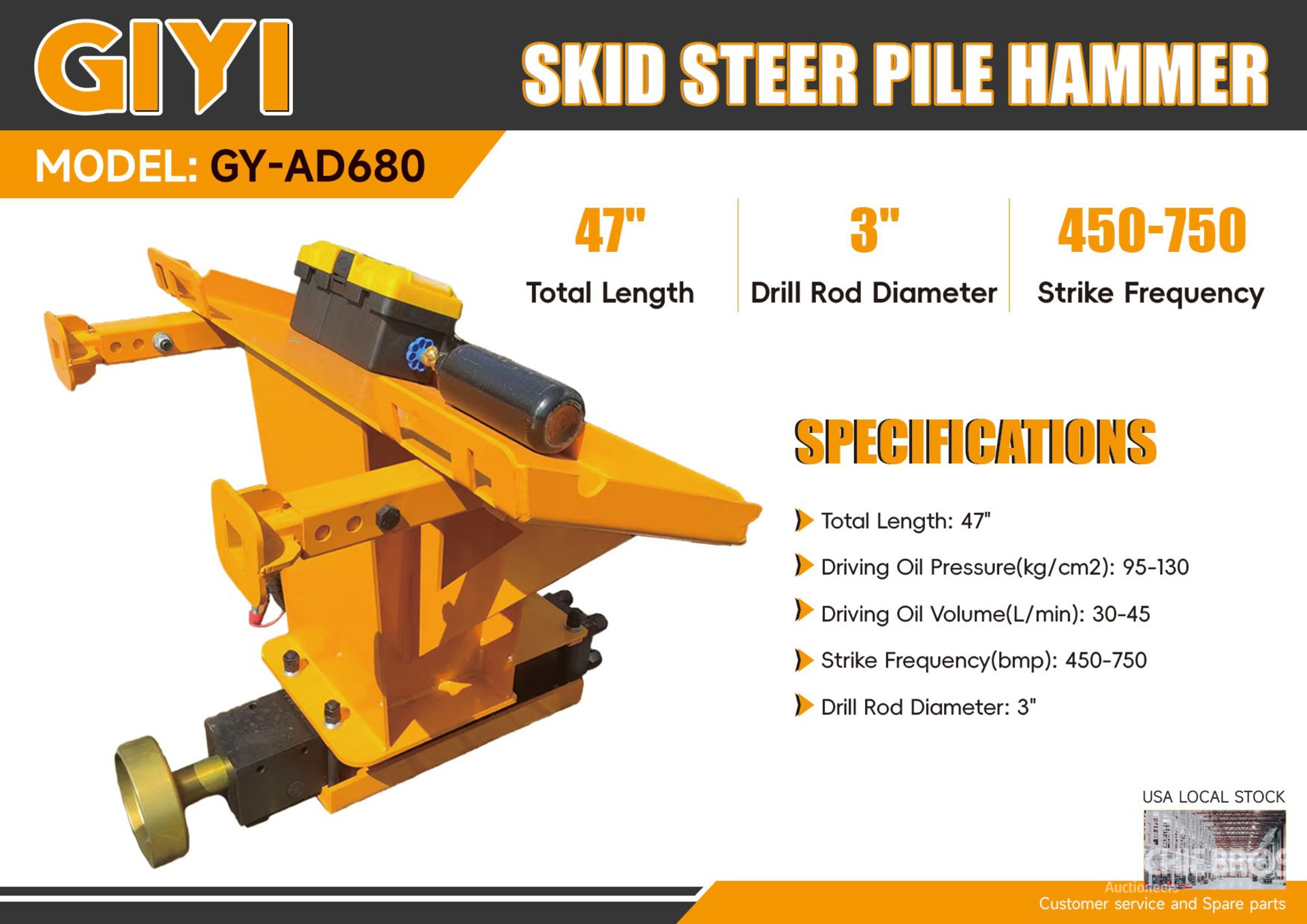 2025 GIYI GY-AD680 Skid Steer Post Driver (Unused)