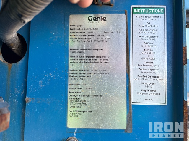 ELEVADOR ARTICULADO 2015 GENIE 4WD Z4525J