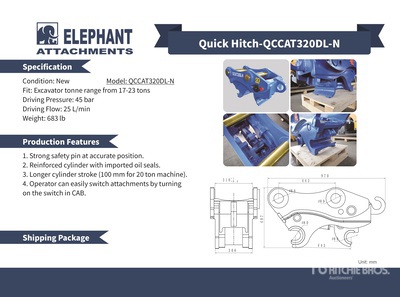 2025 Elephant QCCAT320DL-N Raccord pour excavatrice - Fits Cat 320 / 17 - 23 ton (Unused)