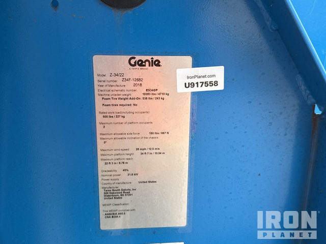 ELEVADOR ARTICULADO 2018 GENIE 4WD Z3422