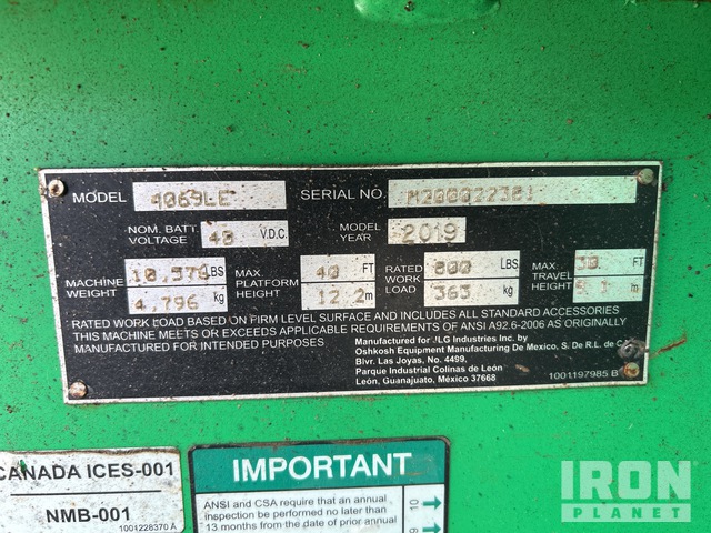 ELEVADOR TIJERA 2019 JLG 4069LE