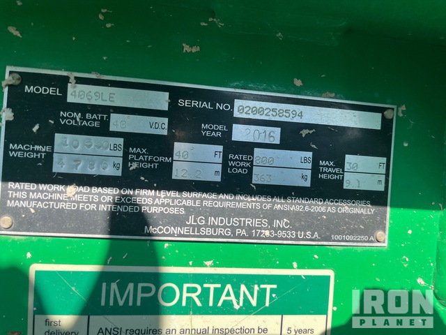 ELEVADOR TIJERA 2016 JLG 4069LE