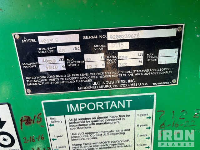 ELEVADOR TIJERA 2015 JLG 4069LE