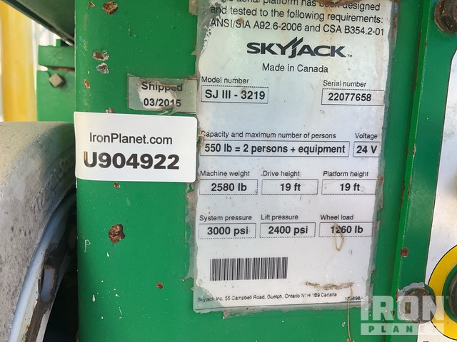 ELEVADOR TIJERA 2015 SKYJACK SJIII3219