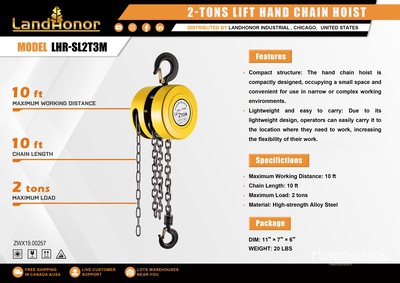 2025 Landhonor LHR-SL2T3M 2 ton Chain Hoist Varios, tienda, almacen, consumidor (Unused)