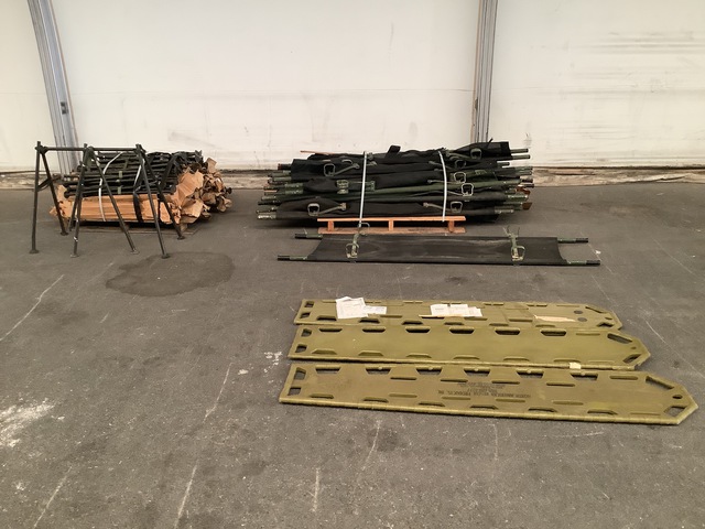 (22) Folding Litters, (24) Pairs of Supports, (3) Spineboards & Assorted Items