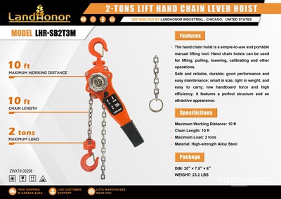 2025 Landhonor LHR-SB2T3M 2 ton Chain Hoist Varios, tienda, almacen, consumidor (Unused)