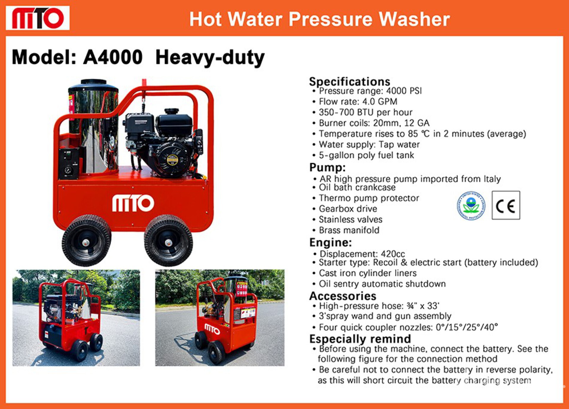 2025 MTO A4000 Pressure Washer (Unused)