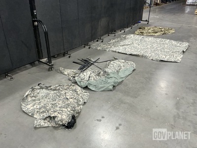 (7) ICS Improved Combat Shelters, (8) Tarpaulins & Assorted Items