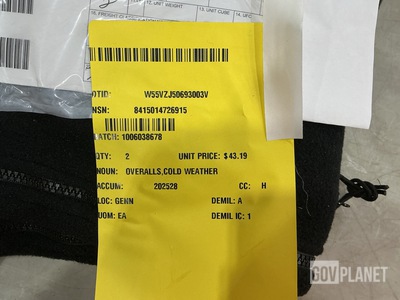 (63) Cold Weather Jackets, (3) Cold Weather Overalls & Assorted Items