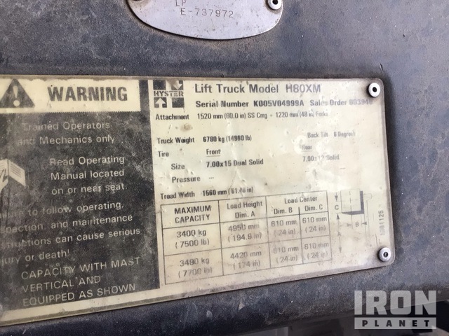 MONTACARGAS 2003 HYSTER H80XM