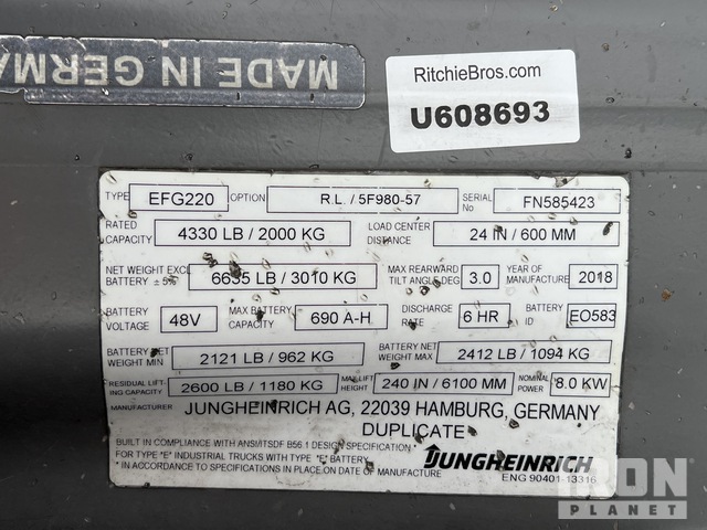 MONTACARGAS ELéCTRICO 2018 JUNGHEINRICH EFG220