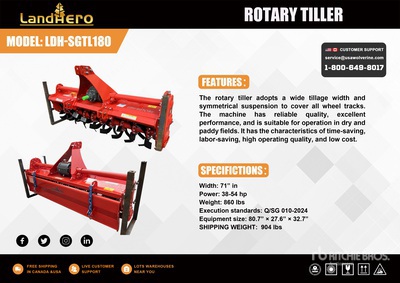 2025 Landhero LDH-SGTL180 71 in 3-Point Rotary Tiller (Unused)