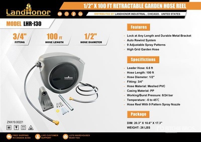 2025 Landhonor LHR-I30B Water Hose w/ Hose Reel (Unused)