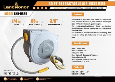 2025 Landhonor LHR-HR65 Extendable Air Hose w/ Reel (Unused)