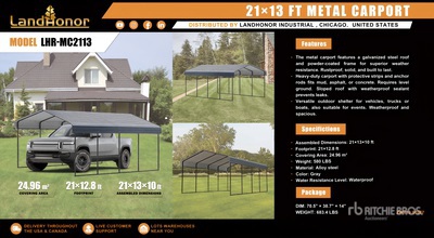 2025 Landhonor LHR-MC2113 13 ft x 21 ft Carport (Unused)