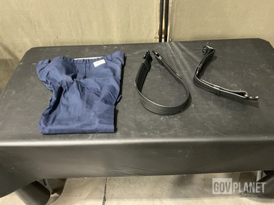 (8) Military Police Belts, (23) Pairs of Men's Trousers & Assorted Items